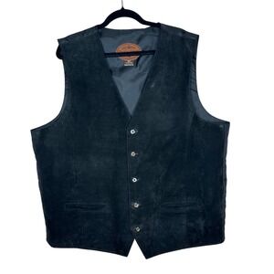 Field & Stream Men's Black Suede Leather Vest X-Large Long‎ Button Front Western